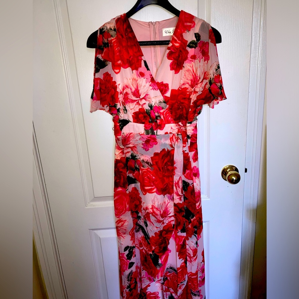 Eliza J Floral Ruffle high low Maxi Dress